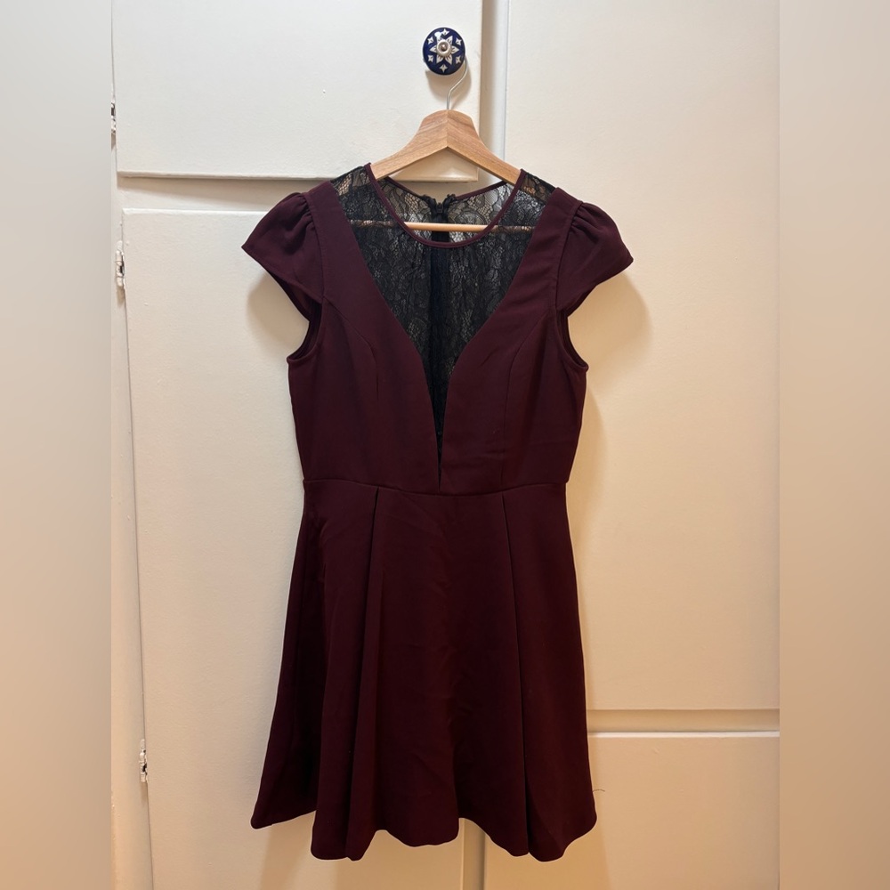 BCBGeneration Deep Red Backless Dress with Lace